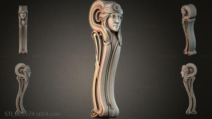 Female head with wavy hair for wood carving 3d STL model