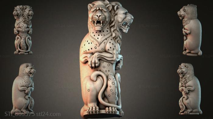 Double leopard head with decorative spirals and dots 3d STL model