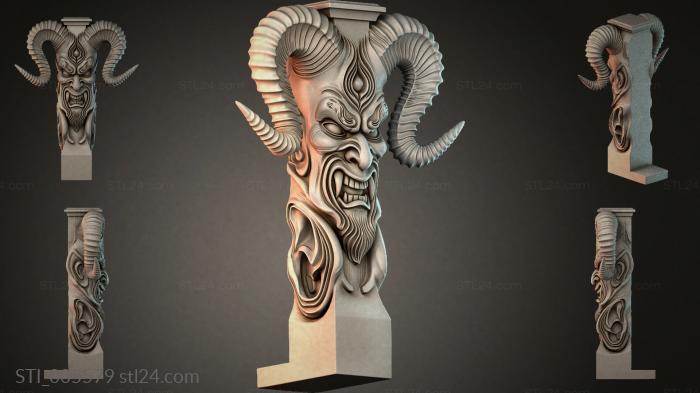 Bracket with a demon head and curled horns 3d STL model