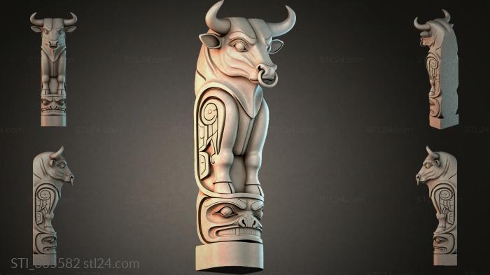 Column with a bull and mask for CNC 3d STL model