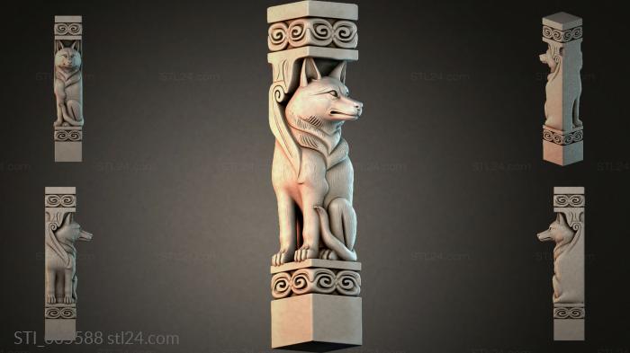 Architectural pillar with a wolf figure and ornament 3d STL model
