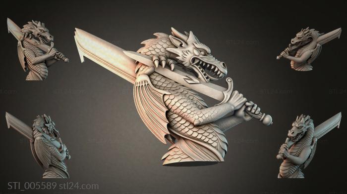 Eastern dragon with a sword - carved relief for CNC 3d STL model