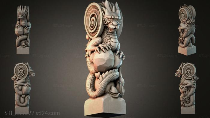Oriental pedestal with dragon and spiral ornament 3d STL model