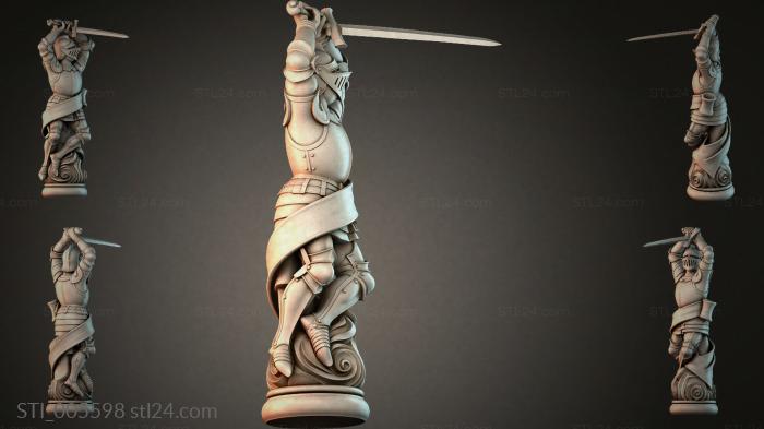 Statue of a warrior with a sword on a spiral base 3d STL model