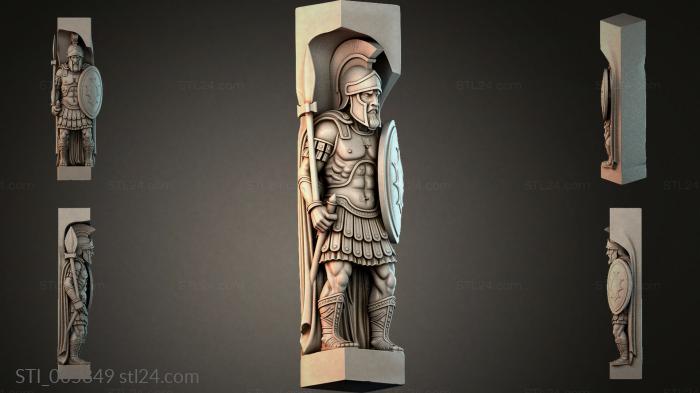 Bas-relief of an ancient Greek warrior with a shield and spear 3d STL model