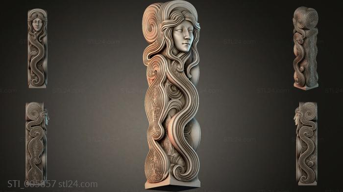 Female head with wavy hair and spiral pattern 3d STL model