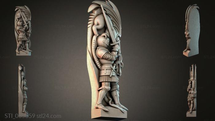 Bas-relief of a warrior with wings and a shield 3d STL model