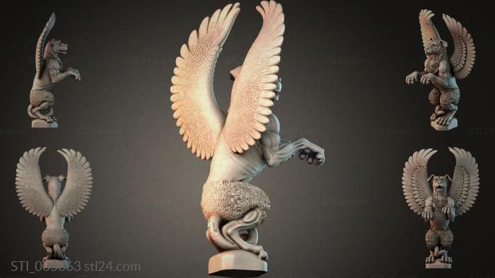 Winged angel with spread wings on a pedestal 3d STL model