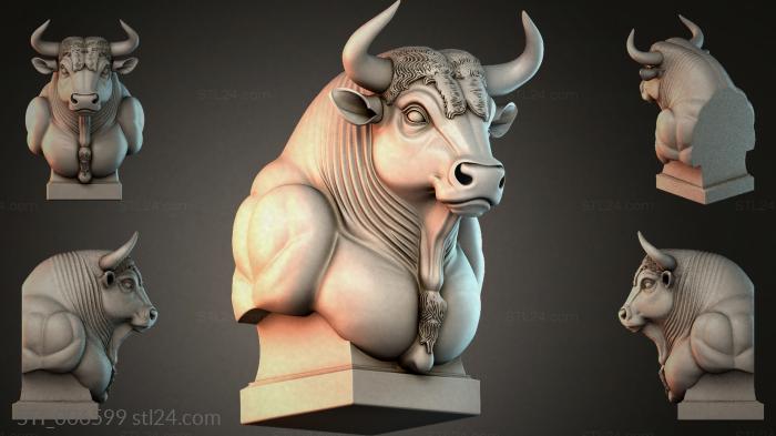 Bust of a bull with a raised mane and long horns 3d STL model