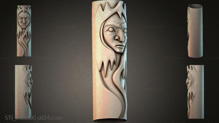 Cylindrical relief with a profile of a male face and wave motifs 3d STL model
