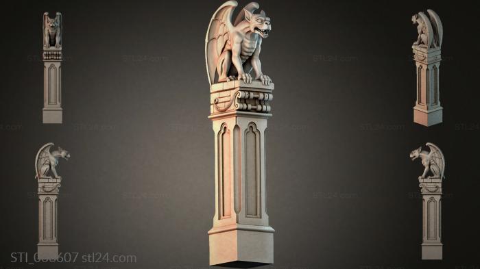 Architectural finial with a winged demon on a pedestal 3d STL model