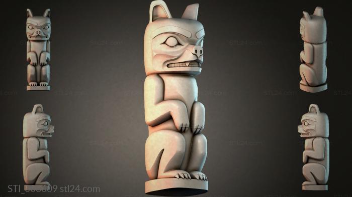 Totem cat with Native American motifs 3d STL model