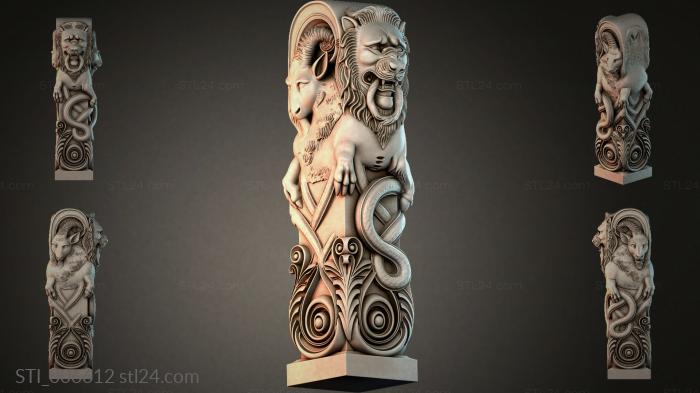 A pillar with a two-faced mask and a snake 3d STL model