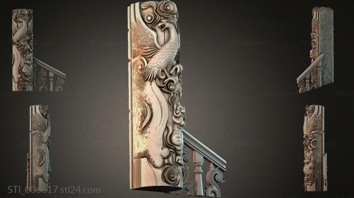 Carved door frame with a dragon and floral ornament 3d STL model