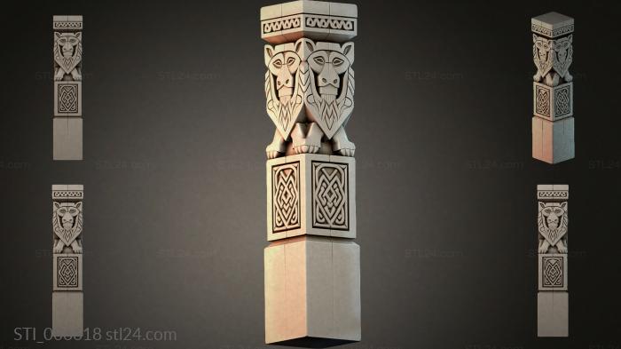 Architectural capital with double lion heads and Celtic ornamentation 3d STL model