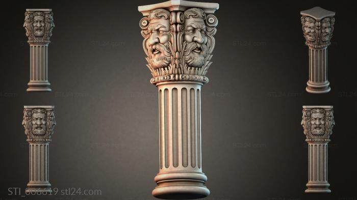 Capital with double masks of bearded men and flutes 3d STL model