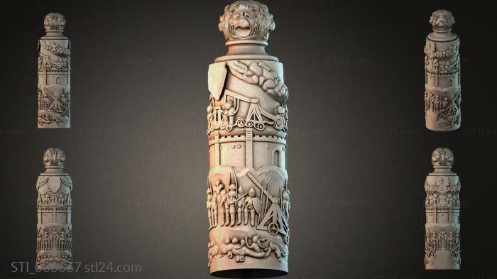 Cylindrical ornament with a lions head and architectural scenes 3d STL model