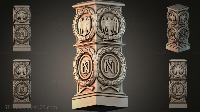 Architectural pillar with eagles and the letter N 3d STL model