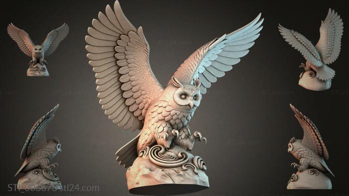 Owl with outspread wings on an ornamental pedestal 3d STL model