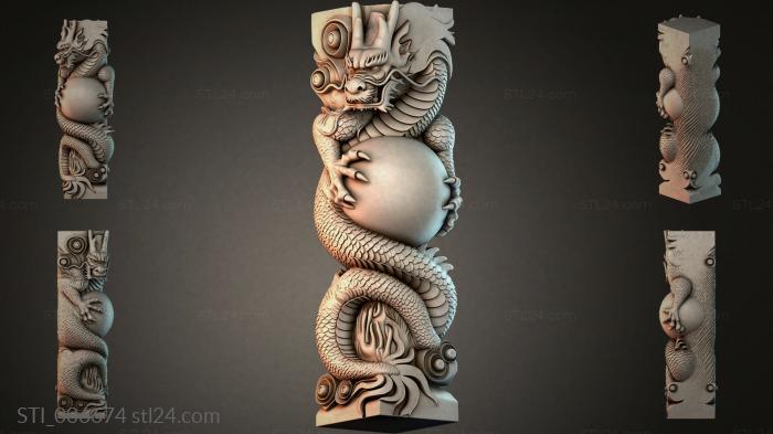 Column with a dragon and a human face 3d STL model