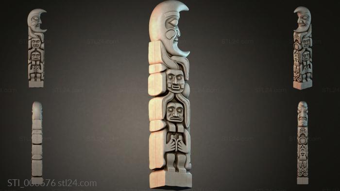 Totem with moon and anthropomorphic figures 3d STL model