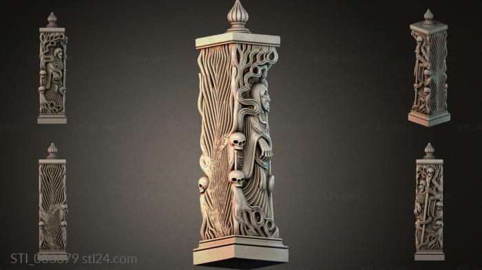 Column with a figure of death and skulls 3d STL model