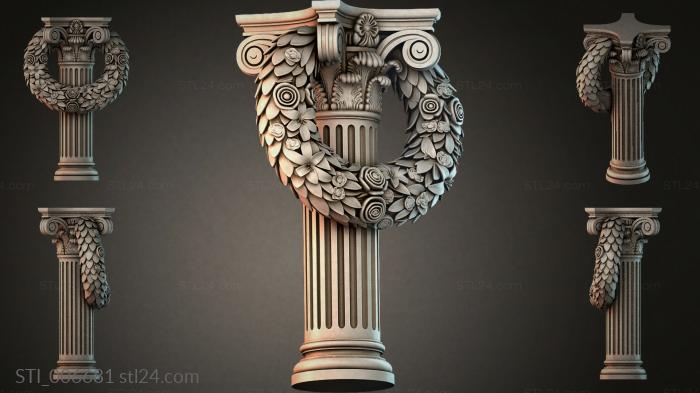 Column capital with eagle wings and leaves 3d STL model