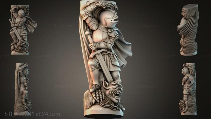 Relief composition with statues of warriors and a lion 3d STL model