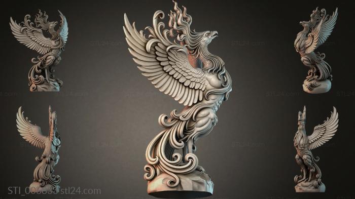 Winged angel with baroque swirls 3d STL model