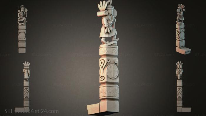 Asian totem pole with animal figures 3d STL model