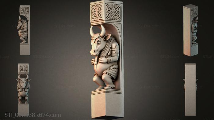 Column with a bull and geometric ornament 3d STL model