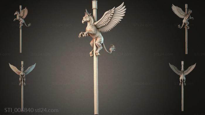 Griffin on a Staff with Wings - CNC Ornament 3d STL model