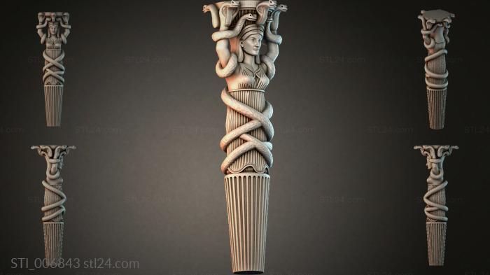 Caryatid with two angels and snakes column 3d STL model