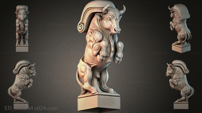 Capital with an image of a caryatid bull on a pedestal 3d STL model