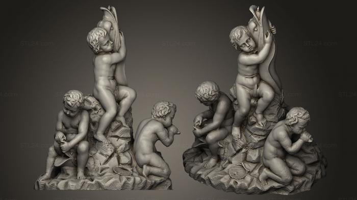 Statues antique and historical (Children playing with a dolphin, STKA_0156) 3D models for cnc