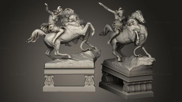Статуи античные и исторические (Статуя амазонки верхом на лошади, сражающейся со львом, STKA_0624) 3D модель для ЧПУ станка