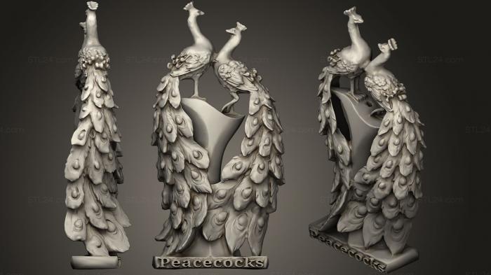 Статуэтки птицы (Украшение из павлинов, также известное как Павлины, STKB_0185) 3D модель для ЧПУ станка