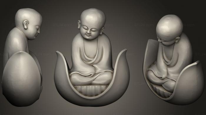 Статуэтки Будда (Маленький монах, сидящий на лотосе, STKBD_0087) 3D модель для ЧПУ станка