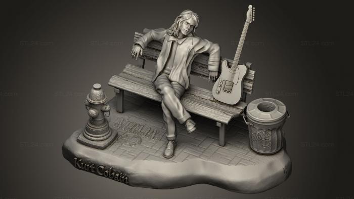 Статуэтки известных личностей (Курт Кобейн на скамейке запасных, STKC_0060) 3D модель для ЧПУ станка