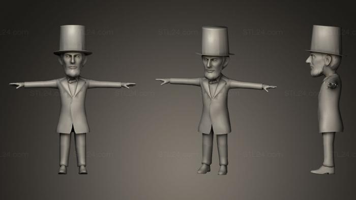 Statues of famous people (Abraham Lincoln caricature low poly 3d asset, STKC_0134) 3D models for cnc