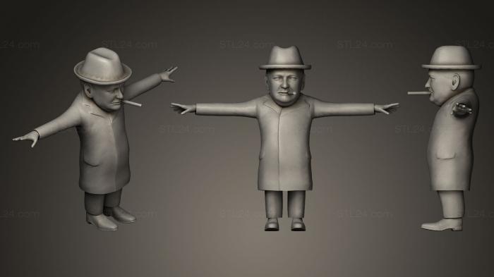 Статуэтки известных личностей (Карикатура на Уинстона Черчилля, STKC_0247) 3D модель для ЧПУ станка