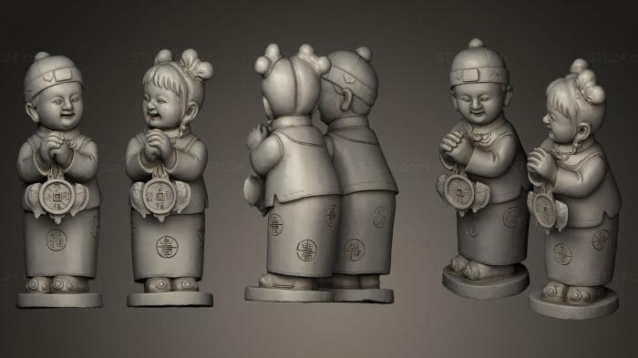 Статуэтки китайские и японские (Китайская Классическая Скульптура Мальчика И Девочки, STKCH_0005) 3D модель для ЧПУ станка