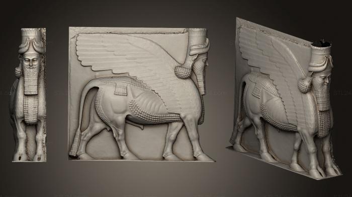 Египетские статуи и рельефы (Крылатый бык с человеческой головой, STKE_0046) 3D модель для ЧПУ станка