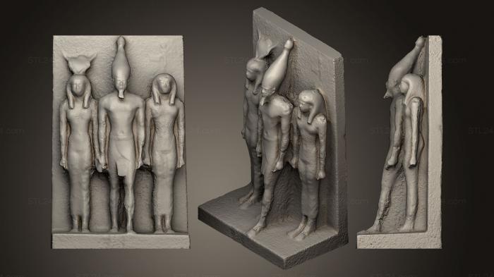 Египетские статуи и рельефы (Статуя триады короля Менкаура 2, STKE_0071) 3D модель для ЧПУ станка