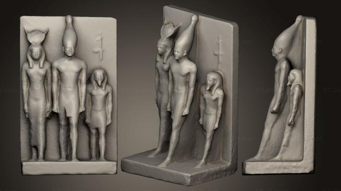 Египетские статуи и рельефы (Статуя Триады короля Менкаура, STKE_0072) 3D модель для ЧПУ станка