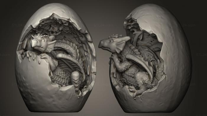 Статуэтки грифоны и драконы (Синий дракон в яйце, STKG_0001) 3D модель для ЧПУ станка