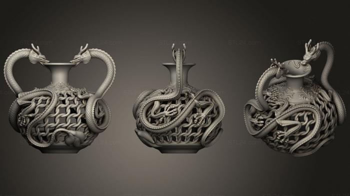 Статуэтки грифоны и драконы (Ваза с рисунком дракона, STKG_0187) 3D модель для ЧПУ станка