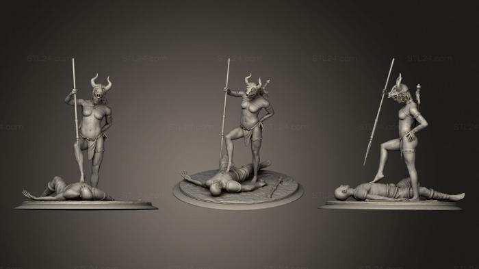 Статуэтки девушки (Девушка-воин-амазонка со шпионом, STKGL_0479) 3D модель для ЧПУ станка