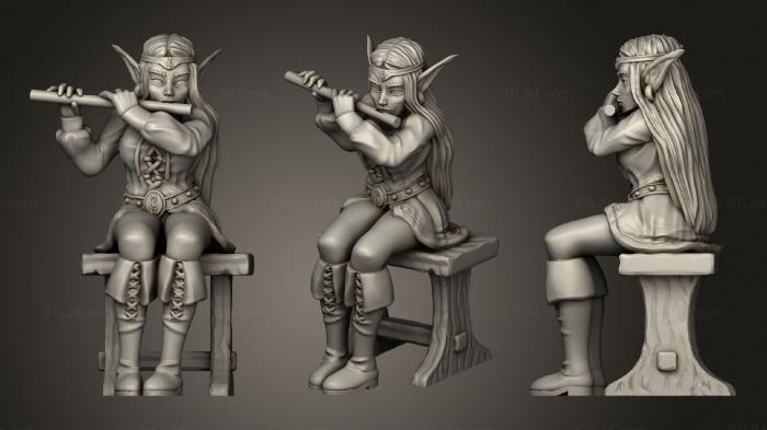 Figurines of girls (Bard elf on bench with flute, STKGL_0578) 3D models for cnc