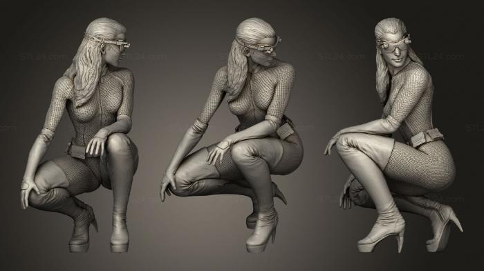 Статуэтки девушки (Женщина-кошка присела. Темный Рыцарь, STKGL_0688) 3D модель для ЧПУ станка